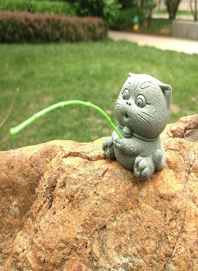 livelyfish Fishing Cat Statue Fisherman Figurines Sandstone Sculpture for Fairy Garden Aquarium Fish Tank Bonsai Decoration - Image 3